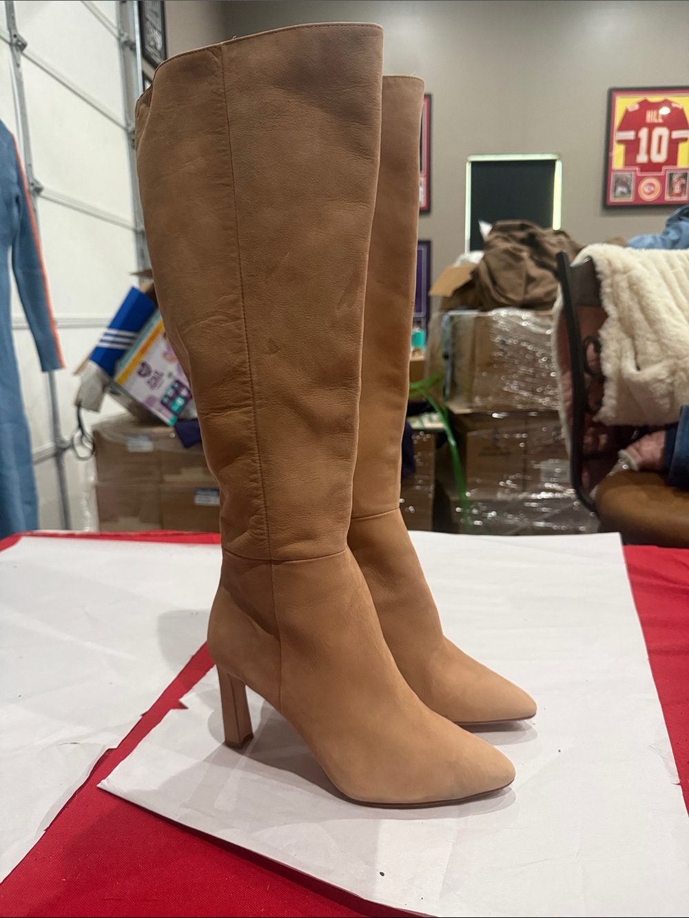 ANTONIO MELANI Tan Over-the-Knee Pointed Toe Heel Boots